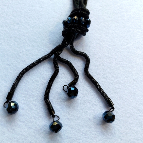 Long Necklace Thick Chain Linked Multi-Tone Black Dangle Crystal Strands - Picture 5 of 10